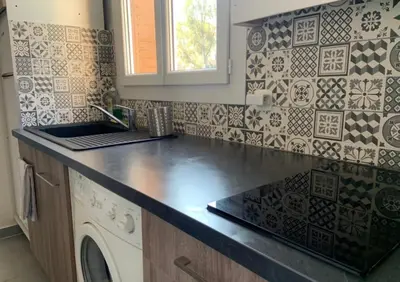 Cuisine ou kitchenette dans l'établissement Appartement Le Central Park