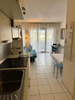 Cuisine ou kitchenette dans l'établissement Studio front de mer - Accès direct plage - Parking