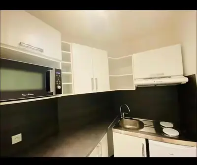 Cuisine ou kitchenette dans l'établissement Terrasse Clim Wifi Parking 10 min à pieds de la Croisette