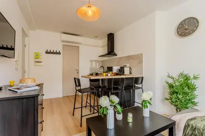 Cuisine ou kitchenette dans l'établissement Brise de Sauge 1BR cosy clim, proche Palais