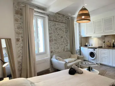 Cuisine ou kitchenette dans l'établissement Le Robin Central Studio with AC & charm