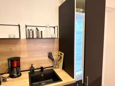 Cuisine ou kitchenette dans l'établissement Le Palme d'Or, 3 pièces - impasse privée - 7 pers