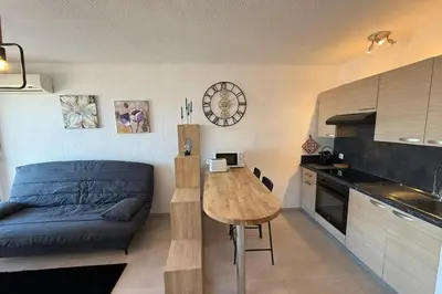 Cuisine ou kitchenette dans l'établissement 06DO Beau studio rénové face à la mer