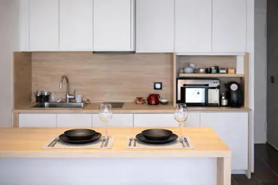 Cuisine ou kitchenette dans l'établissement Le Palm - Croisette - Beach - Casino - Wi-Fi
