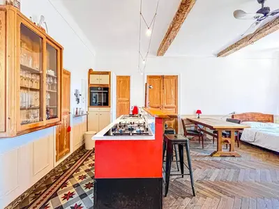 Cuisine ou kitchenette dans l'établissement L'olivine - Paisible Loft avec terrasse Cannes