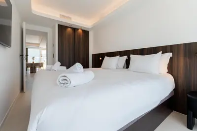 Un ou plusieurs lits dans un hébergement de l'établissement Terrasse Vue Mer - 2BR - Parking - Croisette 50m
