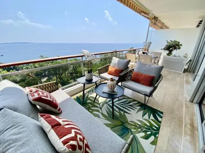 Vue générale sur la mer ou vue sur la mer prise depuis l'appartement