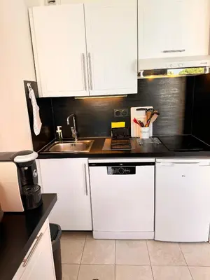 Cuisine ou kitchenette dans l'établissement Antibes Port - Terrasse - Parking - Piscine