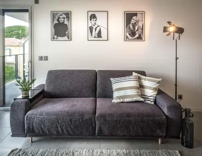 Coin salon dans l'établissement Modern 1-Bed Apt near Croisette Palais - 1903