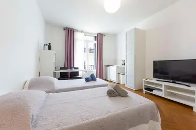 Télévision ou salle de divertissement dans l'établissement Cosy apartment 27 m2 in rue d'Antibes and Croisette