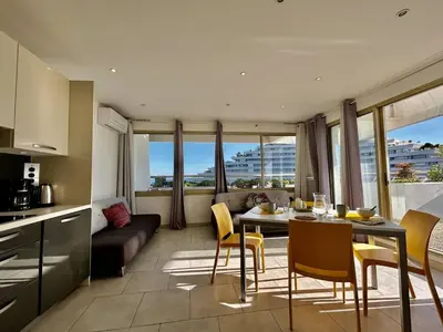 Coin salon dans l'établissement Magnifique 3 pièces avec terrasse et parking, 4 couchages, Villeneuve-Loubet Plage - FR-1-252A-11