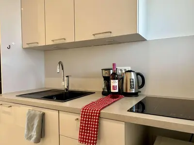 Cuisine ou kitchenette dans l'établissement Studio moderne, 2 couchages, climatisé avec parking à Villeneuve Loubet Plage - FR-1-252A-19
