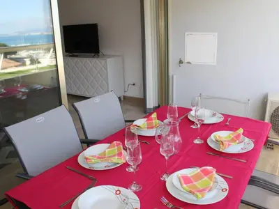 Télévision ou salle de divertissement dans l'établissement Villeneuve-Loubet : Appartement climatisé, 2 pièces, 4 couchages, parking en option - FR-1-252A-31