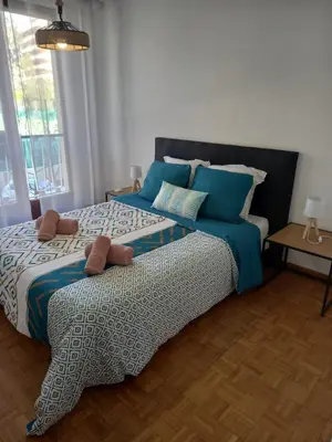 Un ou plusieurs lits dans un hébergement de l'établissement +++++ brand new flat 4 persons near Hotel Martinez, center and Palais des festivals +++++