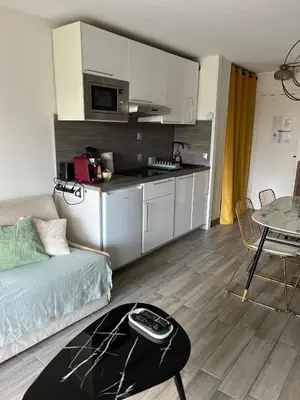 Cuisine ou kitchenette dans l'établissement 4 pers , 100m de la plage marina baie des anges French Riviera