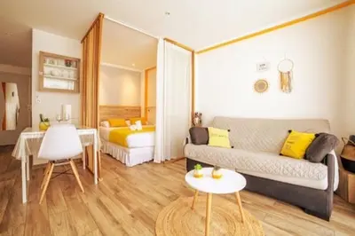 Coin salon dans l'établissement Cocoon Center - Rue d'antibes - 200m plage- Clim - wifi - Unique