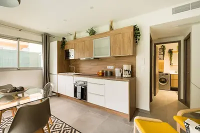Cuisine ou kitchenette dans l'établissement Stylish New 1 bedroom apartment in juan les pins
