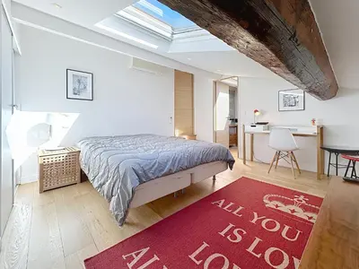 Un ou plusieurs lits dans un hébergement de l'établissement Rooftop terrasse 1 bedroom in rue d'Antibes, 5 min from the Croisette 214