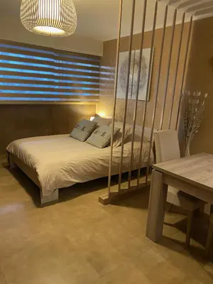 Un ou plusieurs lits dans un hébergement de l'établissement Beach-studio