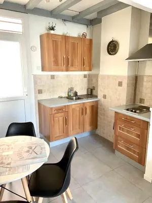 Cuisine ou kitchenette dans l'établissement APPARTEMENT WOOD DESING PROCHE CANNES