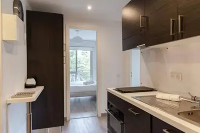 Cuisine ou kitchenette dans l'établissement ESCURIAL Bel appart rénové proche Croisette et plage