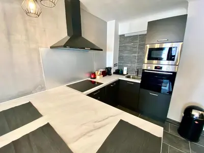 Cuisine ou kitchenette dans l'établissement Le Marignan SCLS - Wifi, Climatisation