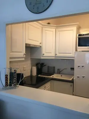 Cuisine ou kitchenette dans l'établissement Nice 36 m with balcony and pool near beaches