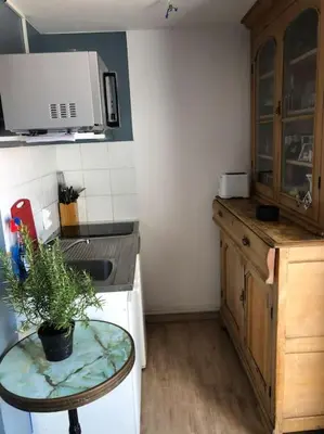 Cuisine ou kitchenette dans l'établissement 2 pièces 2 terrasses 100 m Croisette très clair.