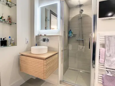 Salle de bains dans l'établissement Penthhouse 1 & 2 bedroom apartment 2 mins from the Croisette 335