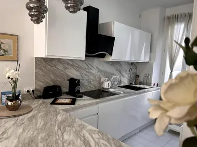 Cuisine ou kitchenette dans l'établissement One Bedroom apartment in Cannes Center a few steps from the Croisette and the Martinez Hotel - 2032