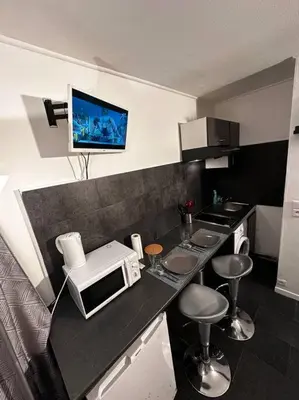 Cuisine ou kitchenette dans l'établissement Superbe studio avec piscine ext