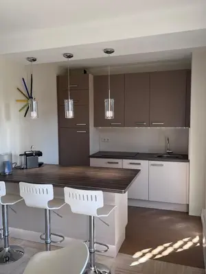 Cuisine ou kitchenette dans l'établissement Appartement climatisé avec terrasse, vue jardin et piscine