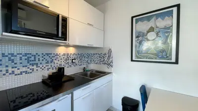 Cuisine ou kitchenette dans l'établissement Ideal vacation apartment in Juan-les-Pins, with a pool and 5 minutes from the beach