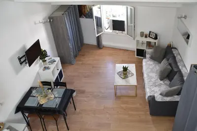 Télévision ou salle de divertissement dans l'établissement Grand studio-Mezzanine-Centre Cannes